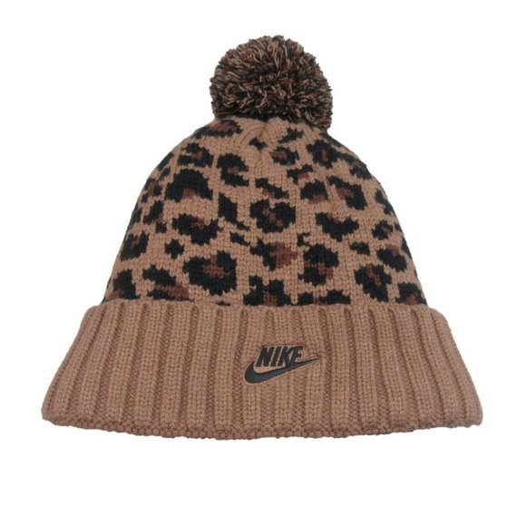 Nike Sportwear Black Leopard Womens Pom Beanie One Size NEW - Picture 1 of 6